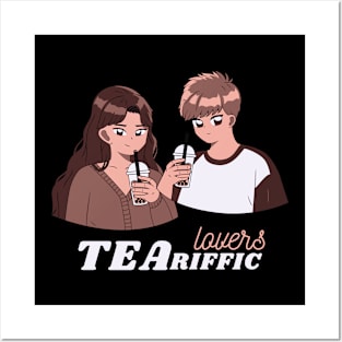 Brown Cute Anime Milk Tea Lovers Couple Posters and Art